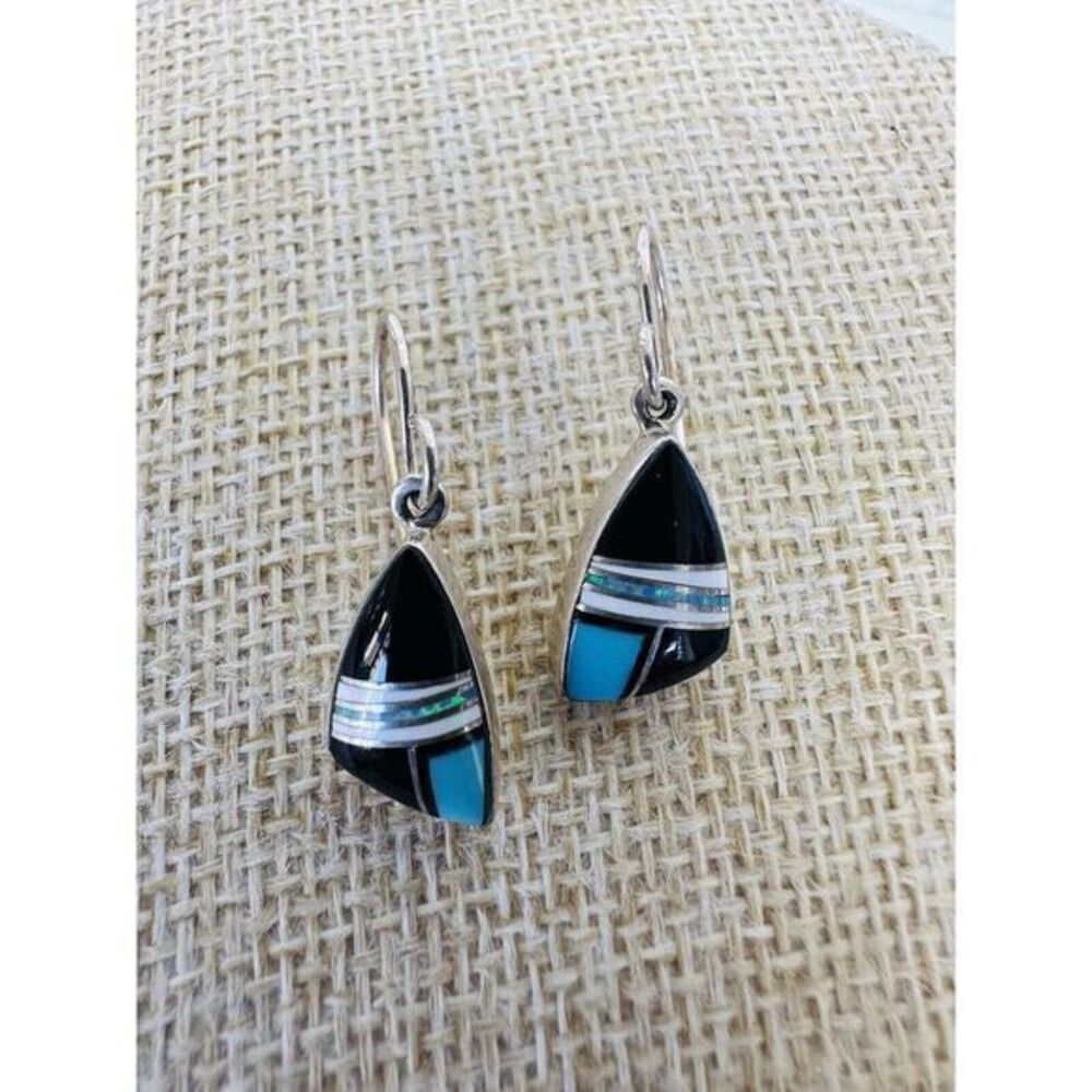 Genuine Indian Handcrafted Sterling Martinez Sterling‎ Turquoise Onyx Earrings